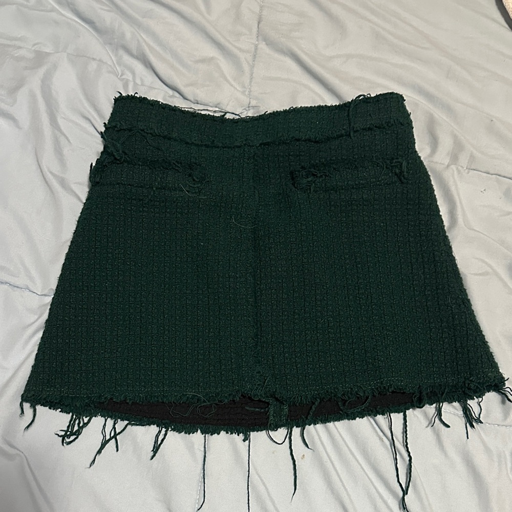 Zara Dark Green Tweed Mini Skirt Size Small